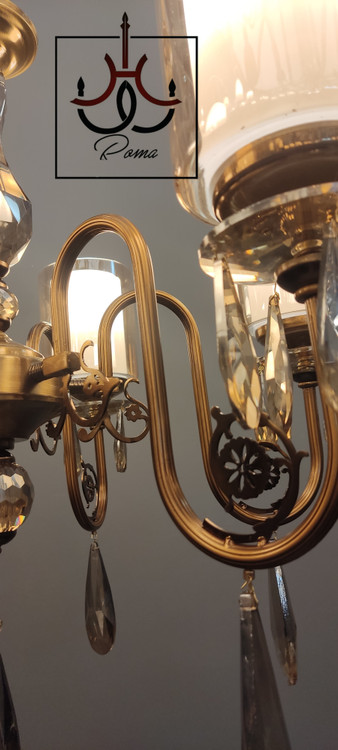 لوستر بهار ۶ شاخه با آویز کریستالی شفاف و طراحی مدرن مناسب فضاهای پذیرایی و نشیمن