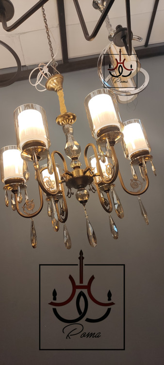 لوستر بهار ۶ شاخه با آویز کریستالی شفاف و طراحی مدرن مناسب فضاهای پذیرایی و نشیمن