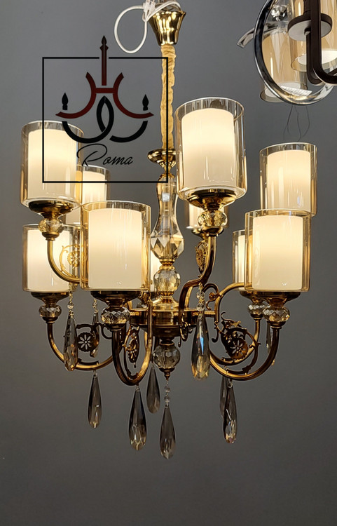 لوستر آرامیس ۱۰ شاخه رنگ طلایی با طراحی فاخر کلاسیک مناسب پذیراییهای بزرگ و لاکچری
