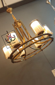 لوستر مدرن عصایی دو رینگ شش شاخه زیتونی | مناسب سالن و پذیرایی | نوردهی ۳۵ متر | قطر ۶۵