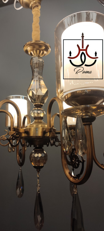 لوستر بهار ۶ شاخه با آویز کریستالی شفاف و طراحی مدرن مناسب فضاهای پذیرایی و نشیمن