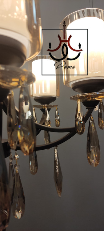 لوستر کریستالی افروز مشکی با کریستال بامبو و طراحی شش شاخه مناسب پذیرایی