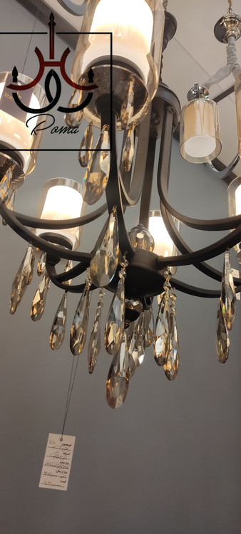 لوستر کریستالی افروز مشکی با کریستال بامبو و طراحی شش شاخه مناسب پذیرایی