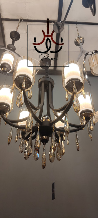 لوستر کریستالی افروز مشکی با کریستال بامبو و طراحی شش شاخه مناسب پذیرایی