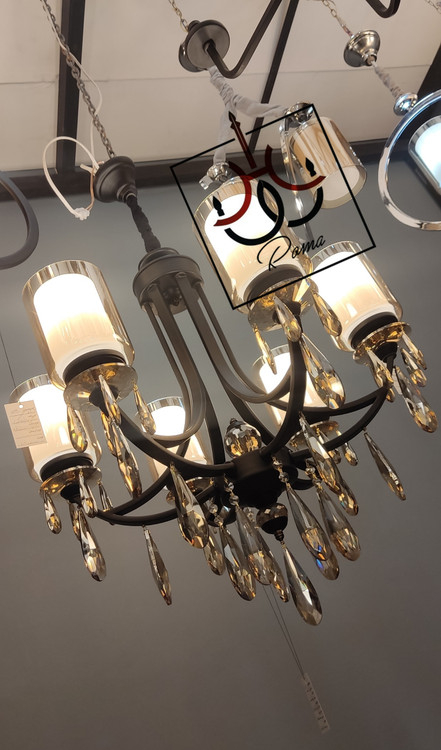 لوستر کریستالی افروز مشکی با کریستال بامبو و طراحی شش شاخه مناسب پذیرایی