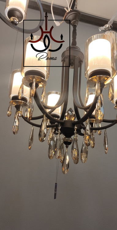 لوستر کریستالی افروز مشکی با کریستال بامبو و طراحی شش شاخه مناسب پذیرایی
