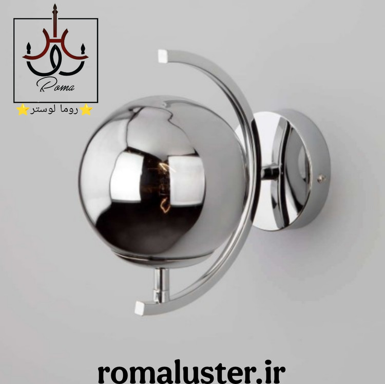 لوستر دیواری دیوارکوب مولکولی رنگ سیلور با طراحی خاص و حباب لهستانی مناسب دکور مدرن