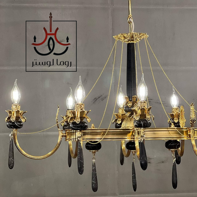لوستر لاینر سنگ طبیعی مشکی طلایی با فلز